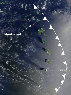 Antilles Island Arc with subduction zone in white